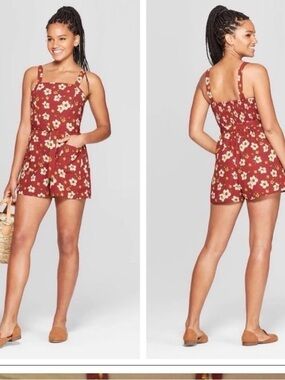Xhilaration Convertible Belated Burgundy Floral Romper